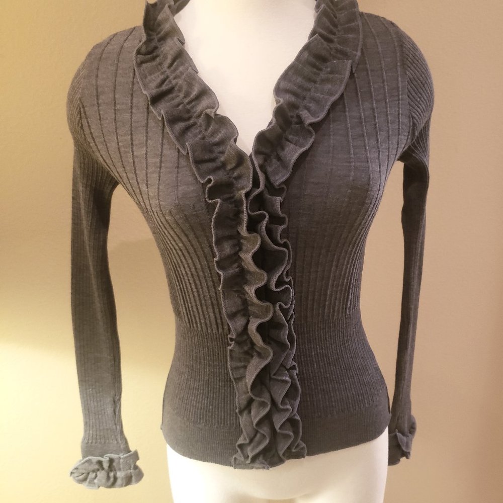 Anne Fontaine Long Sleeve Cardigan w Ruffle Detail